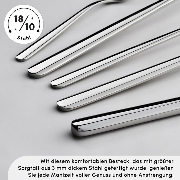 Karaca Boreas 84-tlg 18/10 Edelstahl Besteck Set für 12 Personen Modern, Silber Luxe Messer, Gabeln
