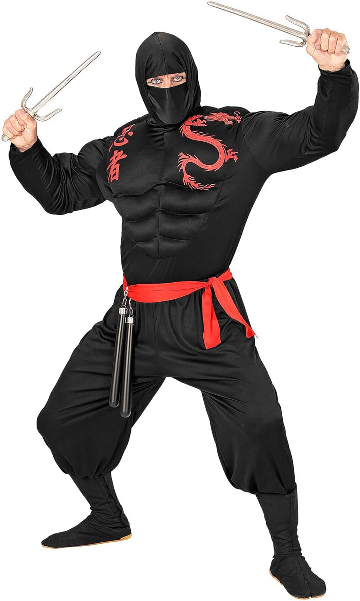 "SUPER MUSCLE NINJA" (hooded muscle shirt, face mask, pants, belt) - (XL), XL