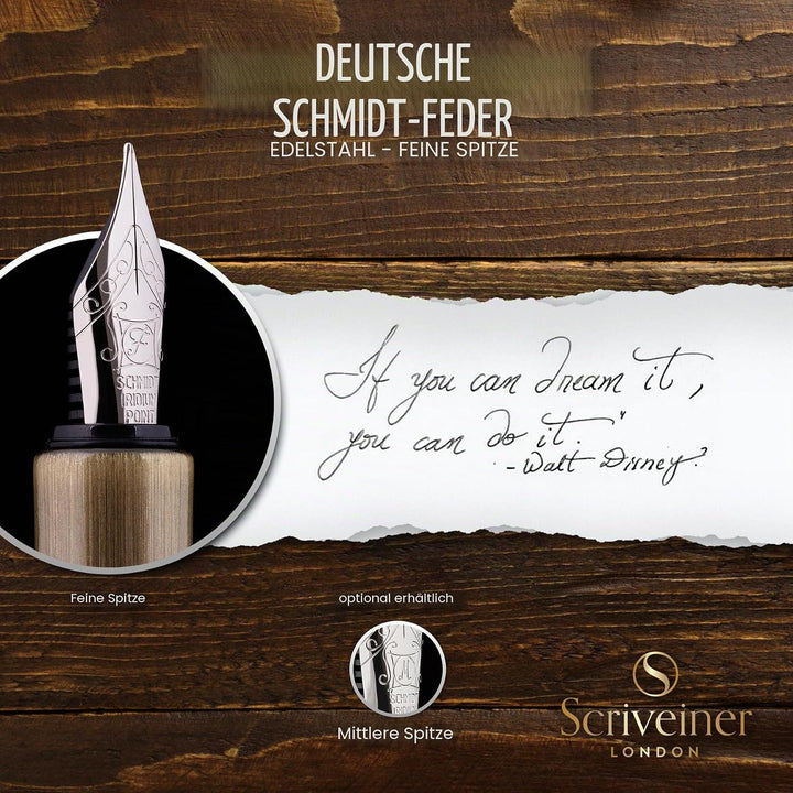 Scriveiner Luxus EDC Füllfederhalter (fein), schwerer Messing-Taschenfüller, Handgebürstetes Finish,