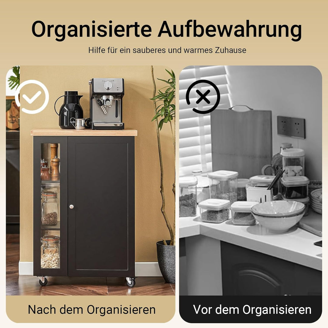 SoBuy FKW75-SCH Küchenwagen Servierwagen Beistellwagen Rollwagen mit 1 Tür und 3 Regalböden Schwarz