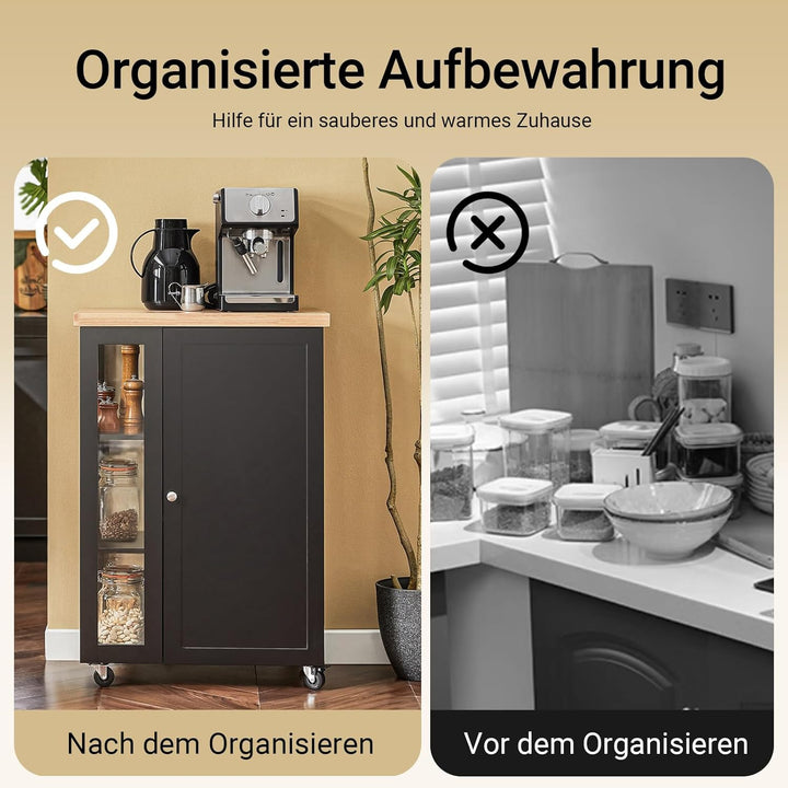 SoBuy FKW75-SCH Küchenwagen Servierwagen Beistellwagen Rollwagen mit 1 Tür und 3 Regalböden Schwarz
