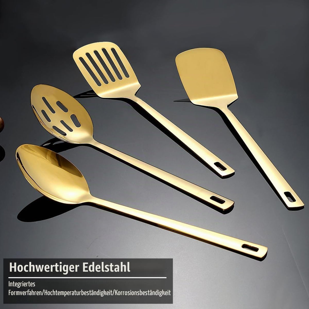 HOMQUEN Gold Küchenutensilien Set 4pcs, Titan Gold Beschichtung Edelstahl Kochutensilien Set, Küchen