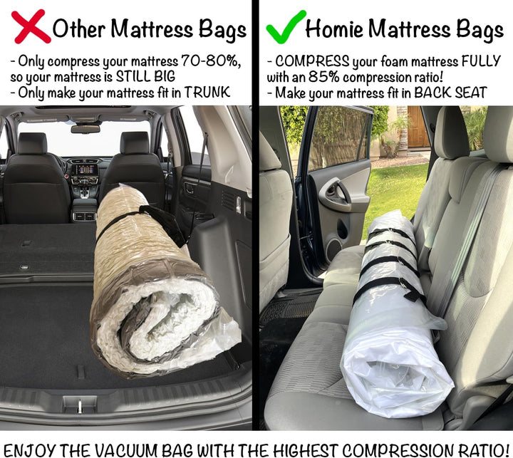Homie Matratzen-Vakuumbeutel, verschliessbarer Beutel für Memory Foam- oder Federkernmatratzen, Komp