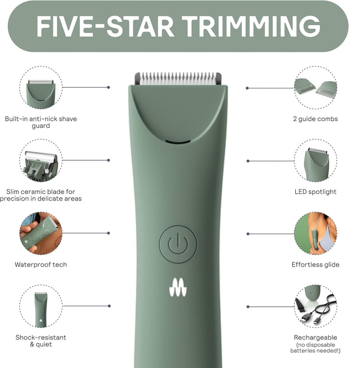 MERIDIAN Schlanker Trimmer, Scham- & Körperhaarschneider, Bikini-Haarentfernung, keine Kerben, Rasie