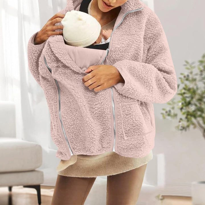 Umstandsjacke mit Babyeinsatz Warm Teddy Fleecejacke Umstands Baumwolljacke Winter Umstandsmode 2 in