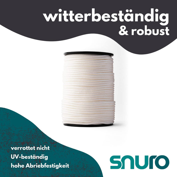 SNURO Nylon Seil (5mm, 100M, weiss) - Paracord Schnurr mit starkem Nylon Material - Reissfeste Parac