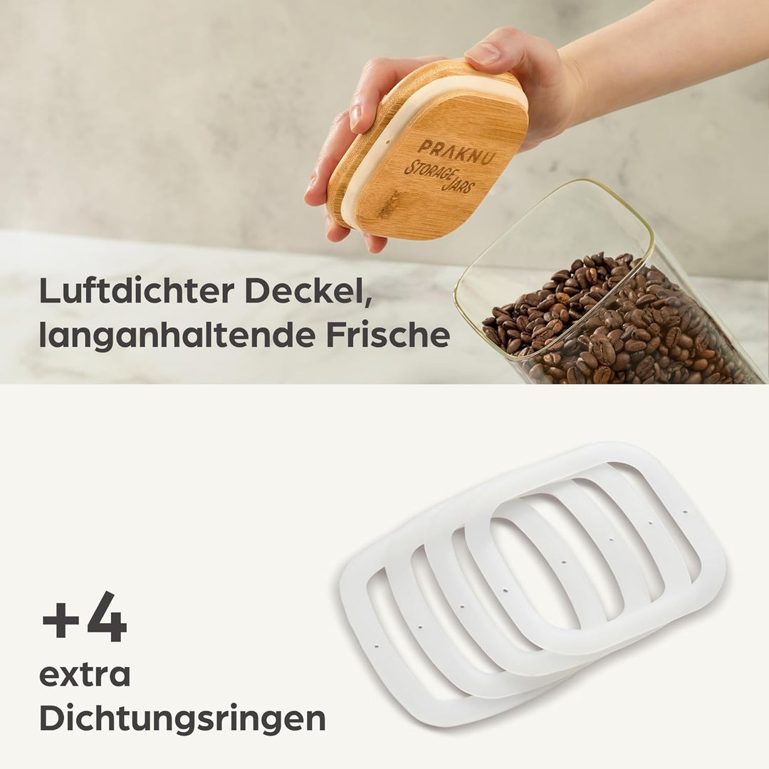 Vorratsgläser Eckig mit Deckel - Luftdicht - Spülmaschinenfest - 4er Set in 2