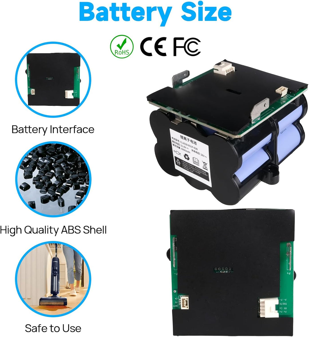 21,6V 4000mAh Ersatzakku Kompatibel mit Tineco Floor One S5 PRO 2, Floor ONE S5 Smart, S5 Steam Stau