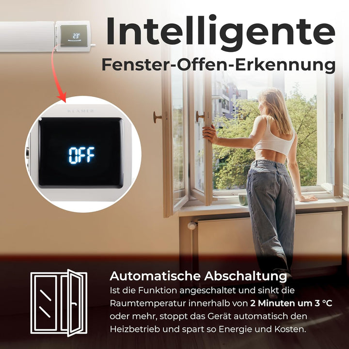 KLAMER Infrarotheizung 2600 W – WLAN Heizstrahler mit App- & Timer, Decken- & Wandmontage, Fenster-o
