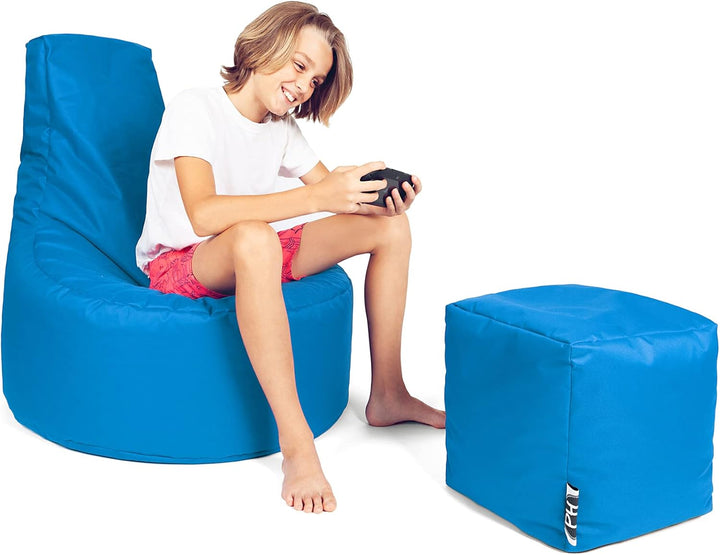 PATCH HOME Gamer Sessel inkl. Würfel Bean Bag Set Ø75cm, 30cm Sitzhöhe, 80cm Höhe + 35x35cm Würfel K