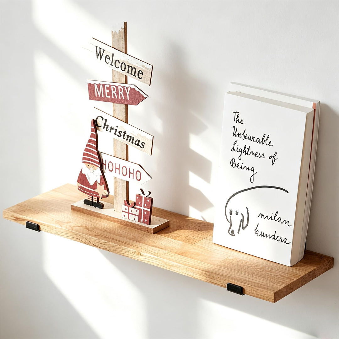 TREOAKWIS Schweberegal Eiche Massiv, Wandregal Holz Regale Wandboard für Badezimmer, Schlafzimmer, W