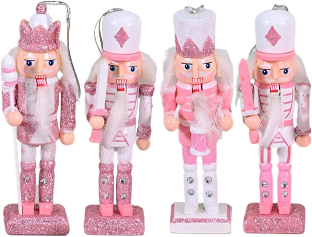 Nussknacker Weihnachtsdekoration,Festliche rosa Weihnachtsdekoration für e 4 Stücke,Holz Deko Figure