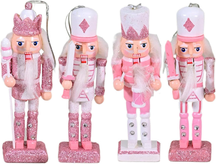 Nussknacker Weihnachtsdekoration,Festliche rosa Weihnachtsdekoration für e 4 Stücke,Holz Deko Figure