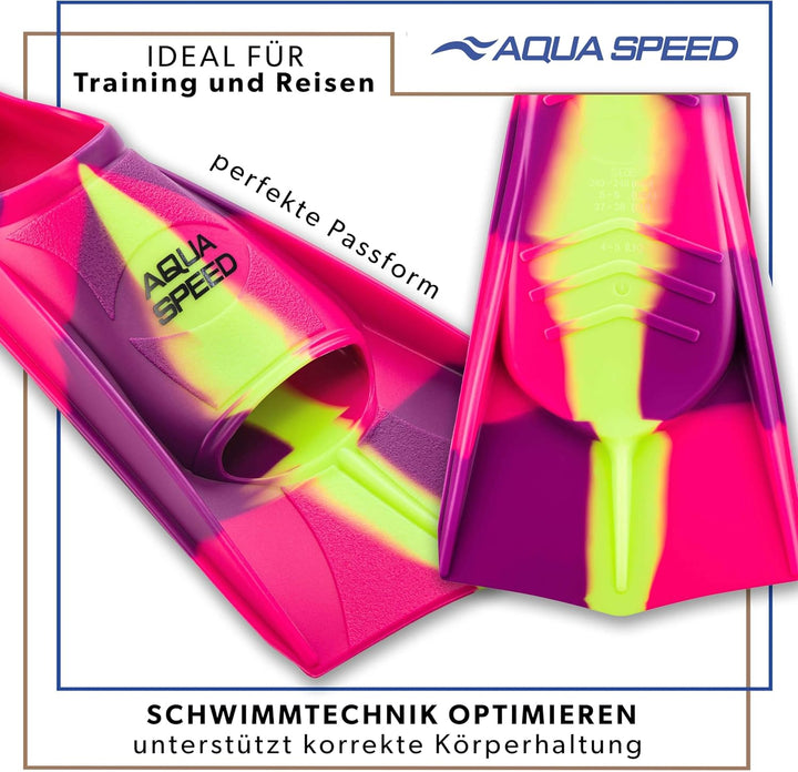 Aqua Speed Kurze Schwimmflossen für Erwachsene und Kinder I HIGH TECH | weiche Trainingsflossen I le