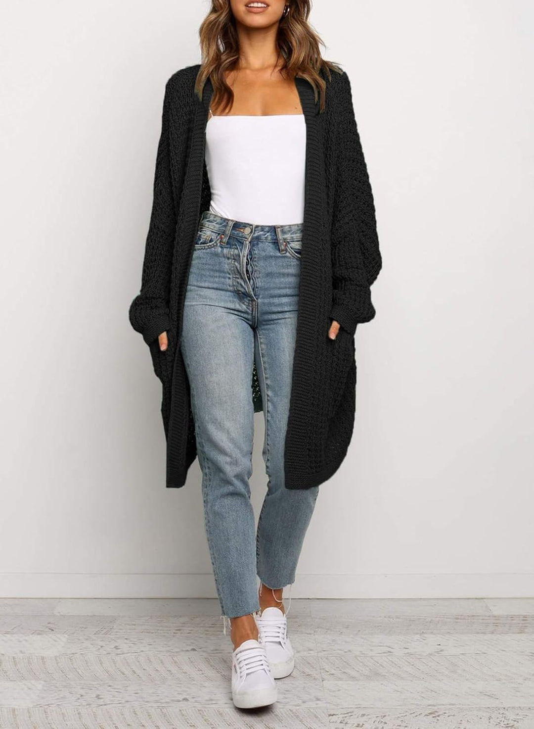 Maavoki Damen Lang Strickjacke Oversize Langarm Sweater Cardigan Casual Strickmantel Herbst Outerwea