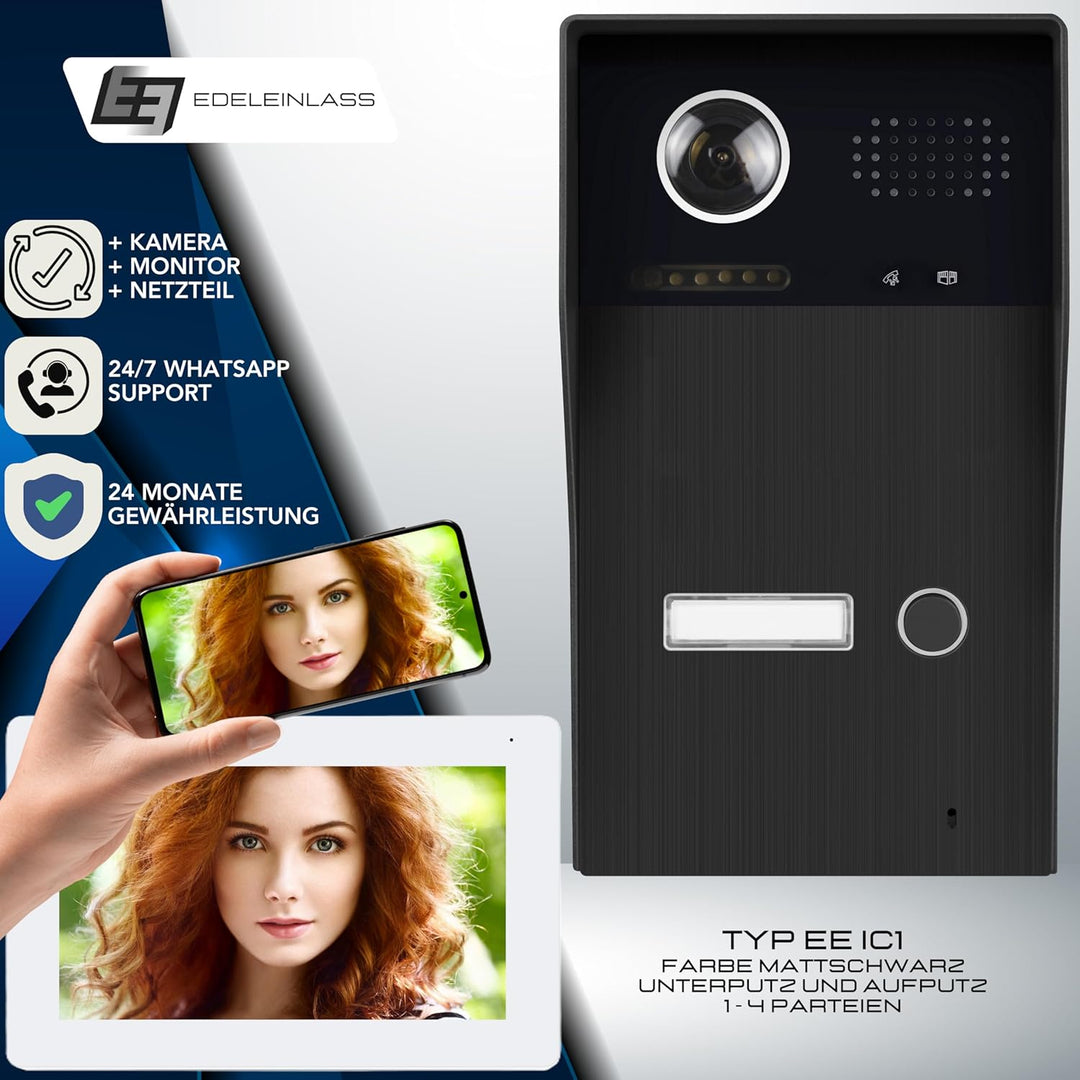 2-Draht Video Türsprechanlage mit Türöffner & Klingel, Videoklingel, Full-HD Kamera 170° Weitwinkel,