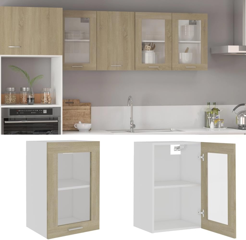 homiuse Hängeglasschrank Sonoma-Eiche 40x31x60 cm Holz Küchenschrank Hängeschrank Küche Vorratsschra