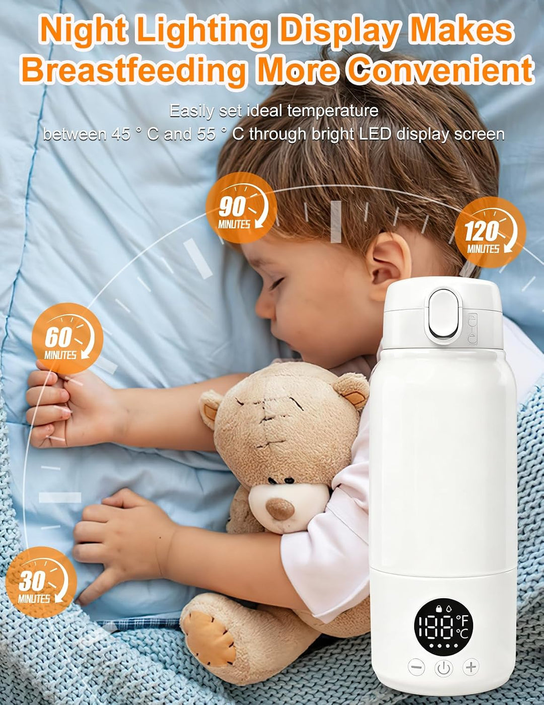 Tragbarer Flaschenwärmer, 500ml Flaschenwärmer Baby Unterwegs Präzise Temperaturkontrolle 37 Bis 55