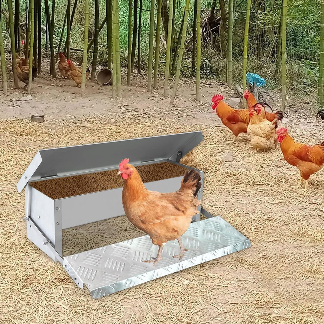 Futterautomat HüHner 5kg HüHnerfüTterung Aus Verzinktem Stahl mit Automatisches Pedal, Wasserdichte