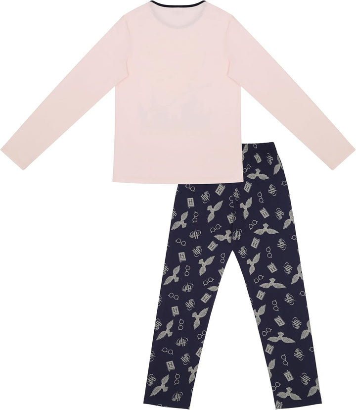Harry Potter Mädchen Pyjama lang Schlafanzug, Pyjama, Hedwig, Hogwarts Zauberer, Langarm, Baumwolle,