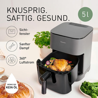 Panasonic NF-CC500SXE Air Fryer mit Sichtfenster, 5 l, 80–200 °C, digitaler Timer & LCD-Display, san