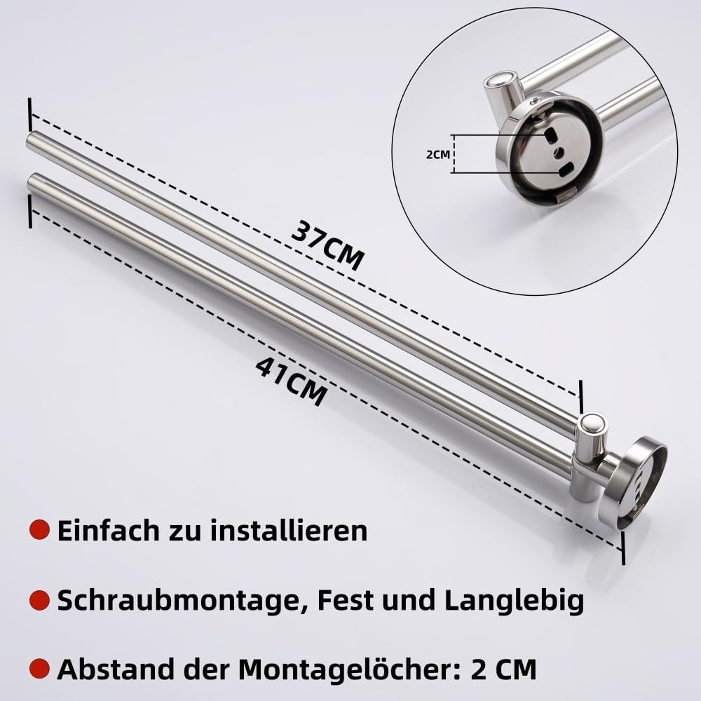 HomeHeng Zweiarmig Schwenkbar Handtuchhalter,Edelstahl Helles Chrom Wand Handtuchhalter Bad Handtuch