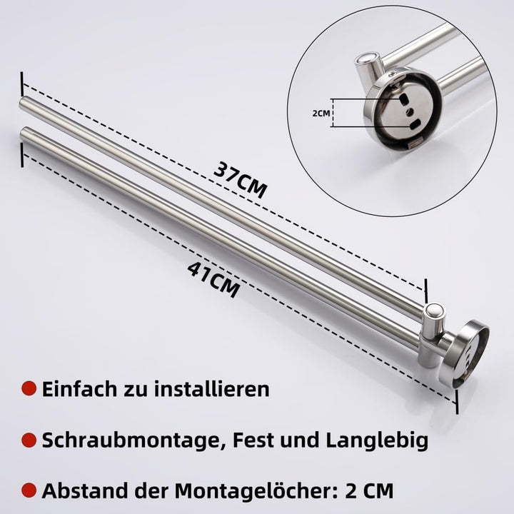 HomeHeng Zweiarmig Schwenkbar Handtuchhalter,Edelstahl Helles Chrom Wand Handtuchhalter Bad Handtuch