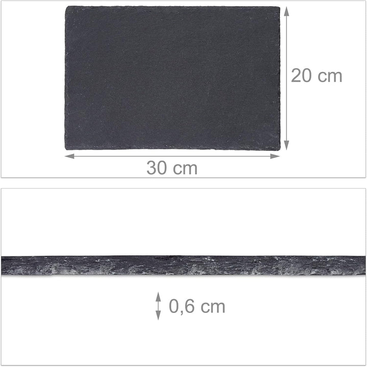 Relaxdays, 30x20 cm, anthrazit Schieferplatte im 6er Set, grosse Servierplatten aus Schiefer, zum Se