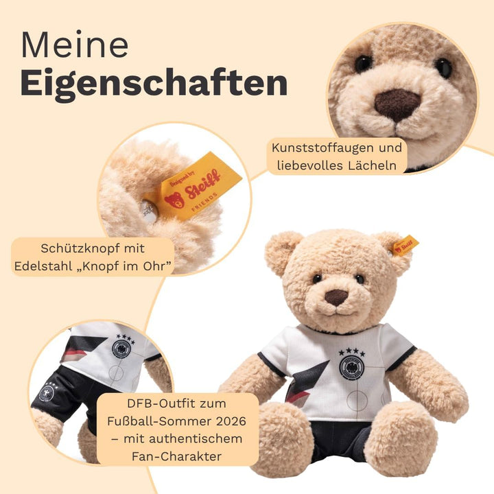 Steiff Kuscheltier Ben Teddybär DFB-Edition, Süsses Fussball Stofftier im Deutschland-Trikot, Kinder