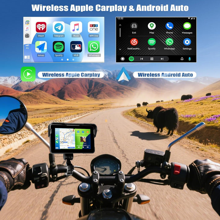 SIXWIN Motorrad Carplay Display für Moto mit Wireless Carplay Android Auto, 5 Zoll HD Touchscreen Bi