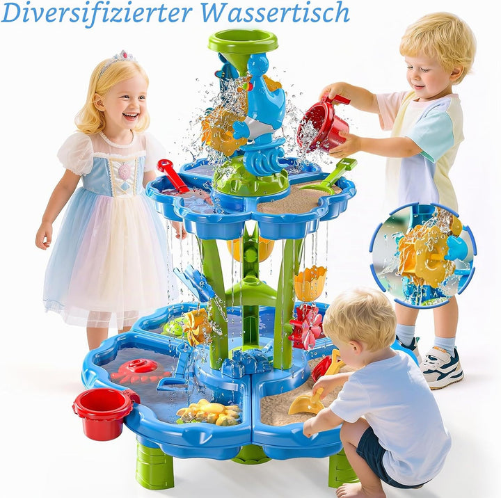 2-stufiger Blumen Sand- &amp; Wassertisch für Kleinkinder 3-5 Jahre, Sensorik-Spieltisch für Kinder, Som
