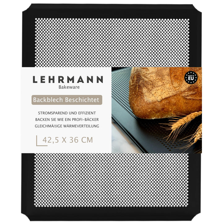 LEHRMANN Lochblech 42,5 x 36 cm mit Antihaftbeschichtung Backblech Kuchenblech Baguetteblech Pizzabl