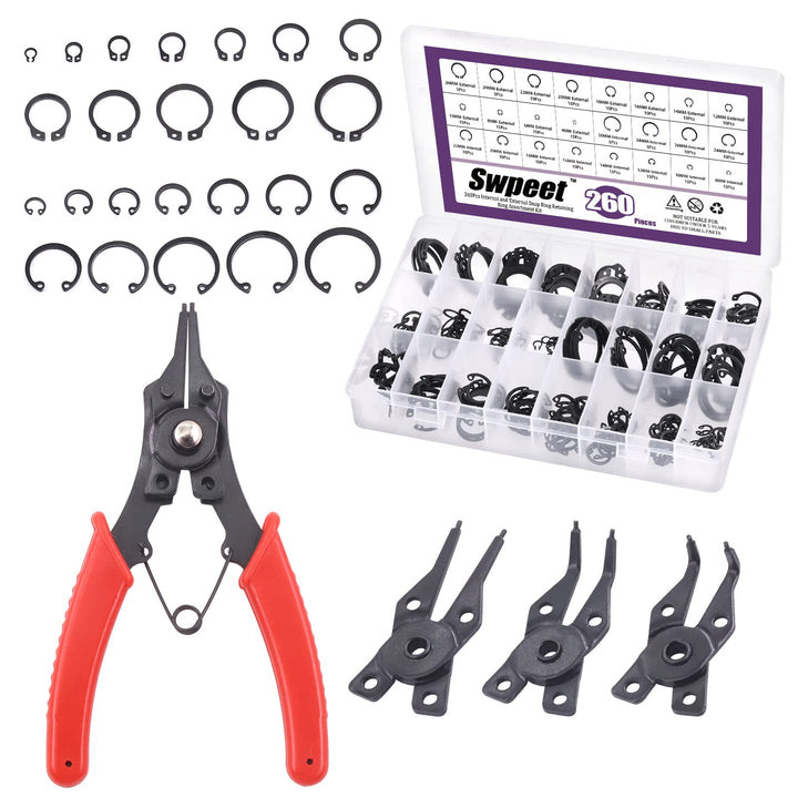 Swpeet 262 Stück 4-in-1 Sprengringzange mit 6 Grössen 4 mm bis 30 mm Legierung Stahl Aussen-Halterun