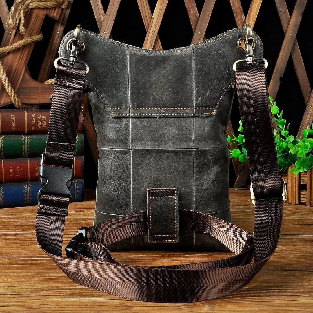 Le'aokuu Herren Leder Motorrad Hüfttasche Messenger Schulter Drop Leg Bag 211-11 2 Grau, 211-11 2 Gr