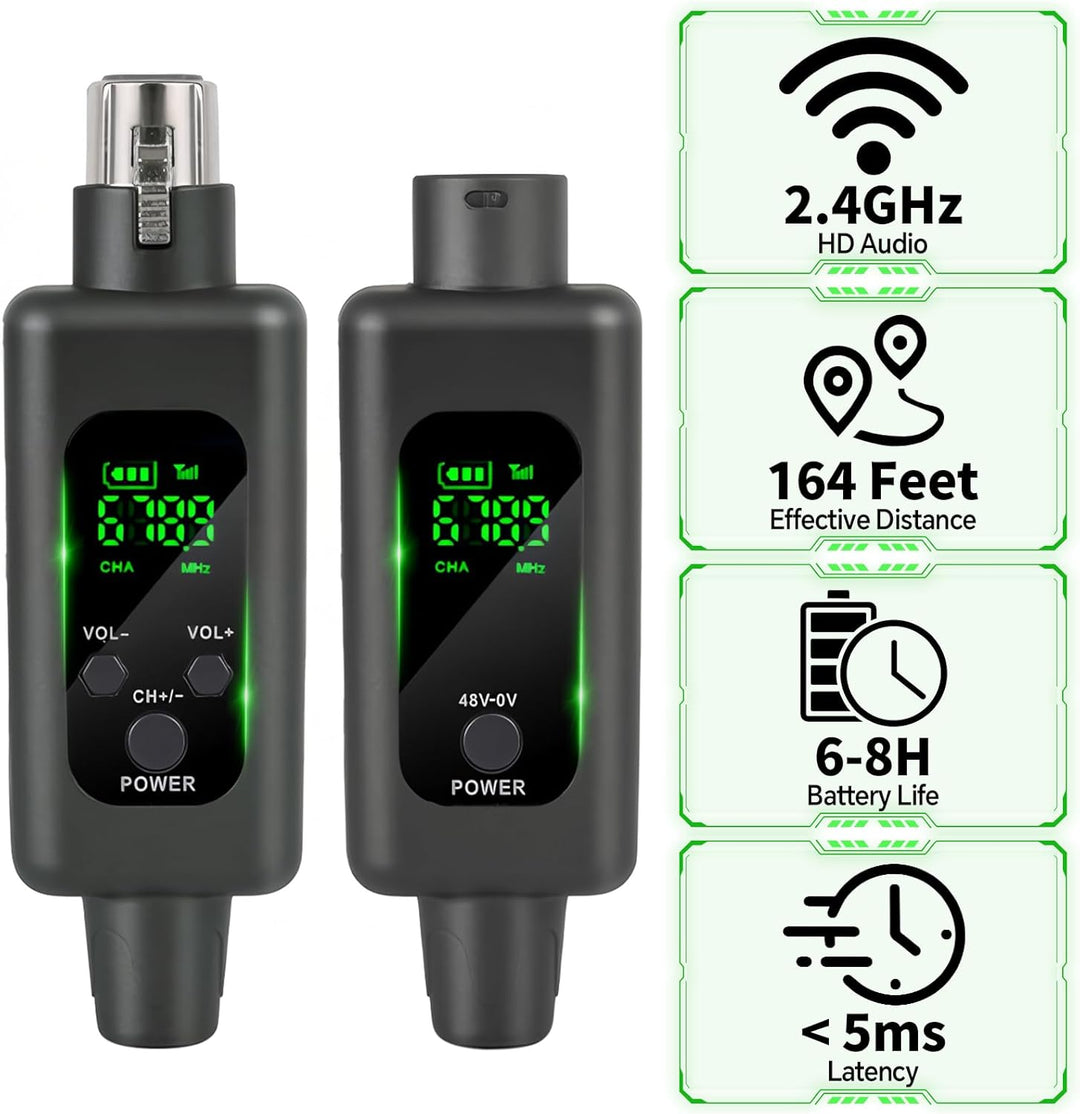 CISSIYOG 2,4 GHz Funkmikrofonsystem, XLR Mikrofon Sender Empfänger, 8 Stunden, 164-Fuss für Kondensa