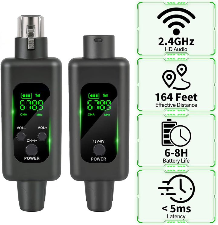 CISSIYOG 2,4 GHz Funkmikrofonsystem, XLR Mikrofon Sender Empfänger, 8 Stunden, 164-Fuss für Kondensa