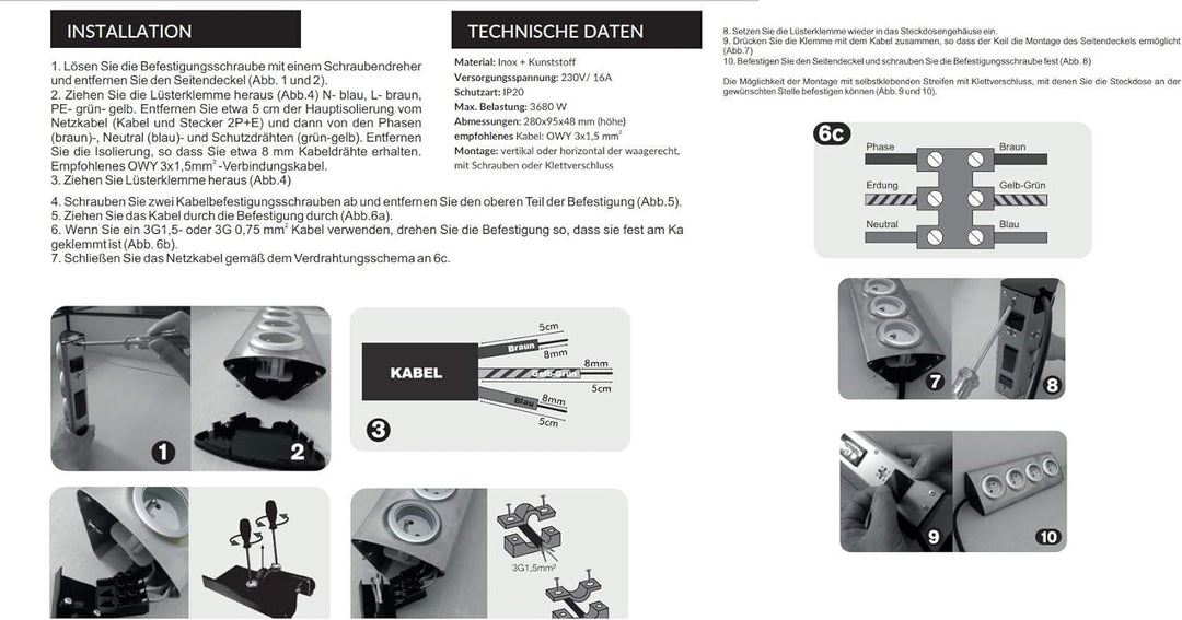 ORNO AE-1340(GS) Ecksteckdose 4 Fach mit Kindersicherung, 45° Aufbau-Montage, Ideal für Küche, Büro