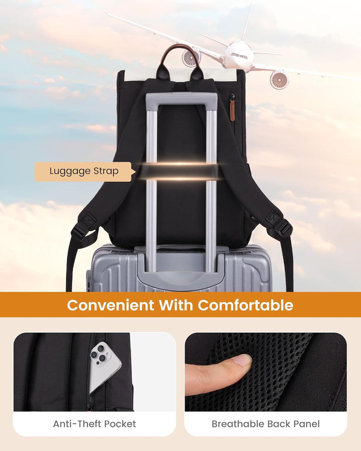 LOVEVOOK Rucksack Damen, 15,6 Zoll Laptop Schulrucksack Teenager Beige Khaki 15.6", Beige Khaki 15.6