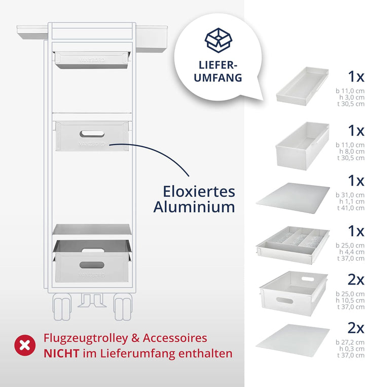 VanDeBord Ausstattungspaket Büro & Homeoffice, Zubehör für Airline Trolleys, Büro-Rollcontainer, Hom