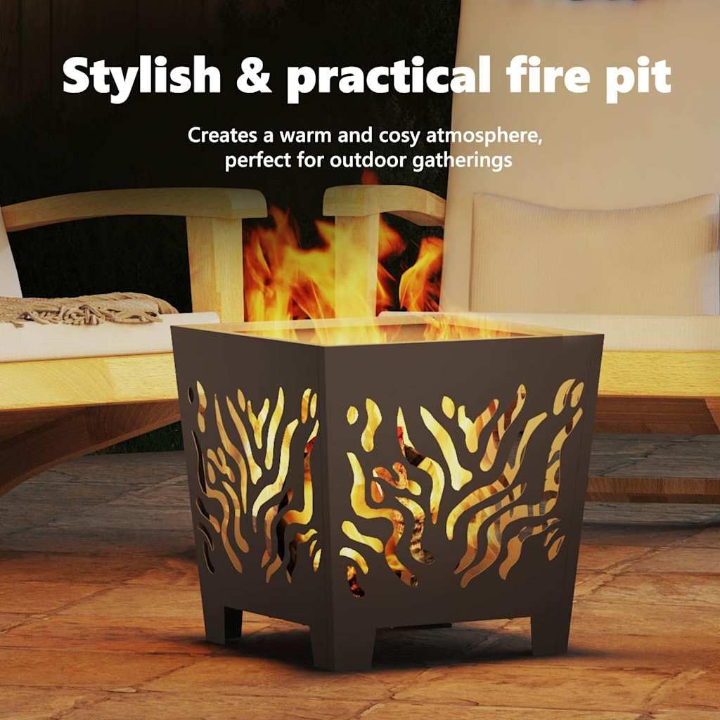 vidaXL Feuerstelle Schwarz 40 x 40 x 40 cm Stahl, Feuerstelle für draussen, modernes Metall-Design,