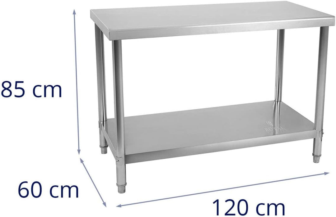 Royal Catering RCAT-120/60-NW Arbeitstisch Edelstahl Küche Edelstahltisch 120 x 60 x 85 cm höhenvers