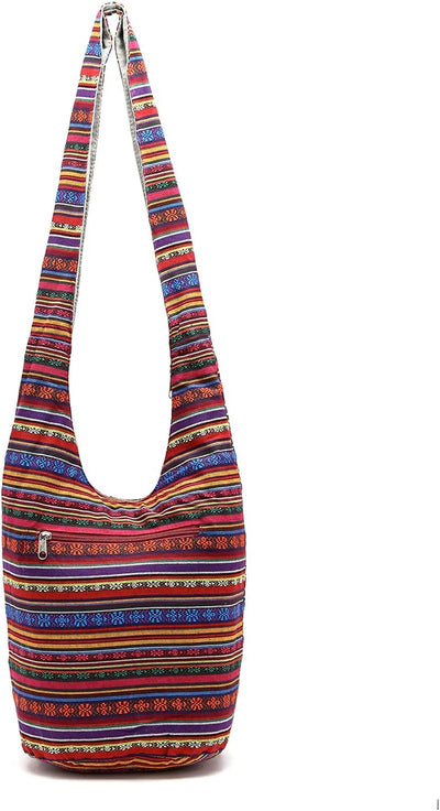 PORRASSO Schulterbeutel Damen Umhängetasche Leicht Schultertasche Hippie Baumwoll-Tasche für Reise S