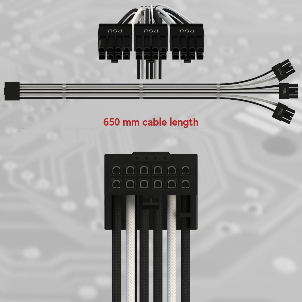 LINKUP - AVA PCIE 5.0 16Pin (12+4) mit Rechtswinkel zu 3x8Pin | 16AWG Umhüllt | Kompatibel mit RTX40