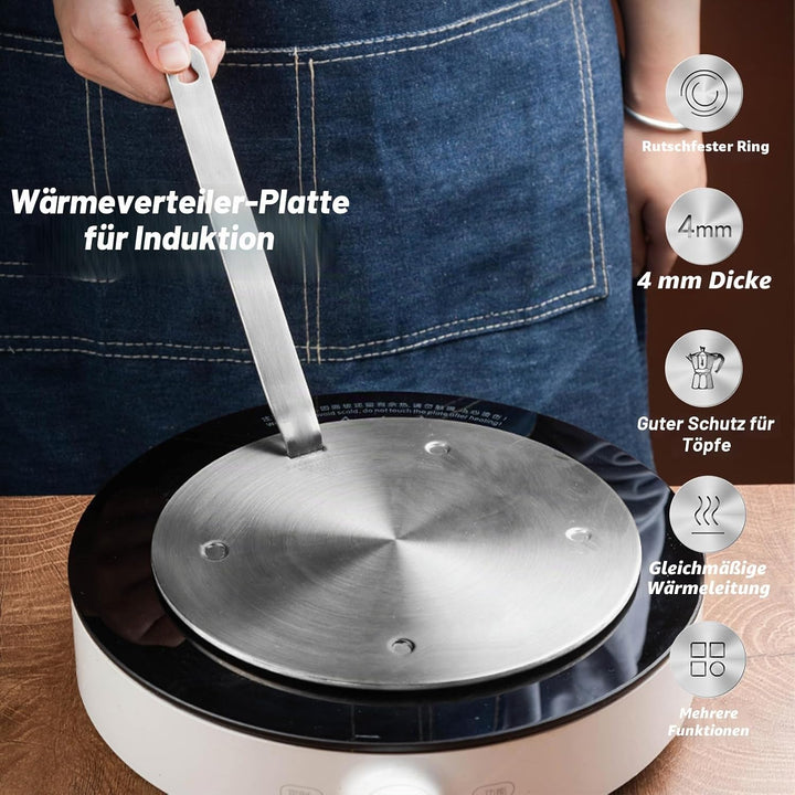 Universal Induktion Adapterplatte Ø 24 cm, Induktionsadapter für Gasherd, Edelstahl Wärme Induktion