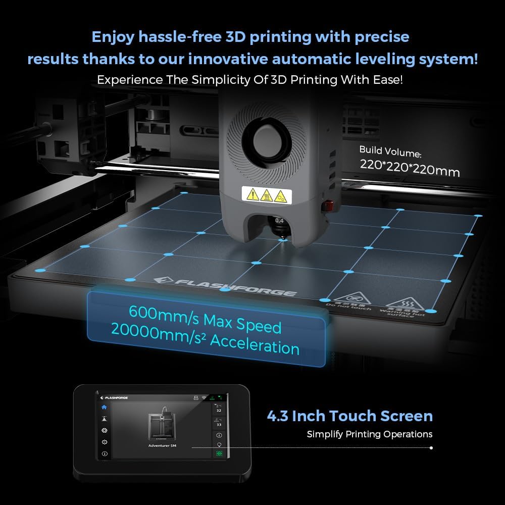 FLASHFORGE Adventurer 5M 3D-Drucker Bietet Eine Max Druckgeschwindigkeit Von 600 mm/s,Automatische N