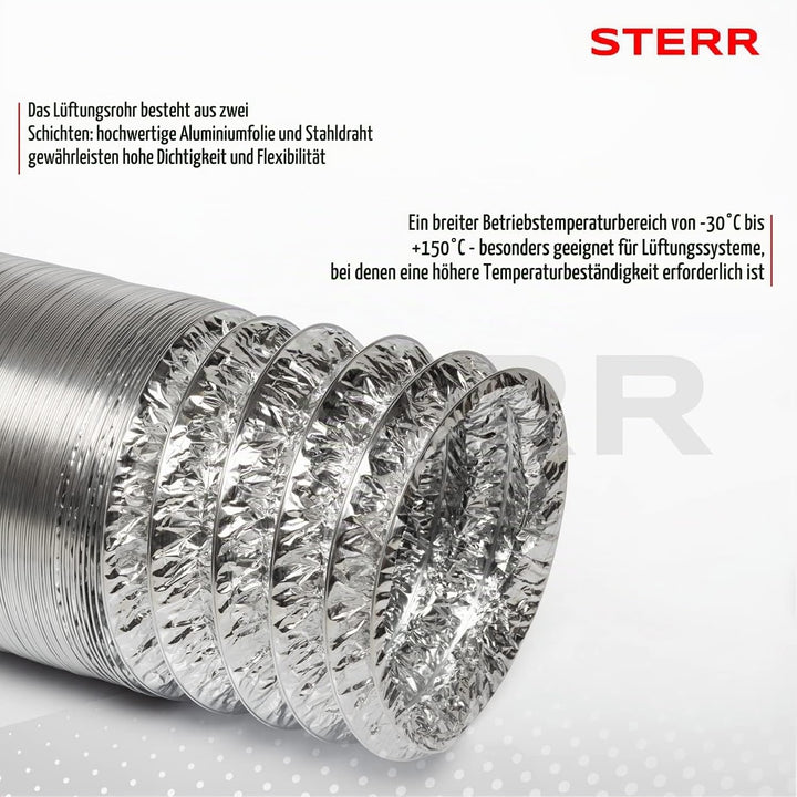 STERR Flexibler Schlauch für Lüftungskanäle 250 mm x 10 m - Abluftschlauch - Kanalschlauch für Heizu