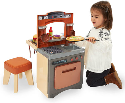 Ecoiffier – 2in1 Spielküche Pizzeria – variable Kinderküche mit Restaurant-Flair, inkl. Hocker, Küch