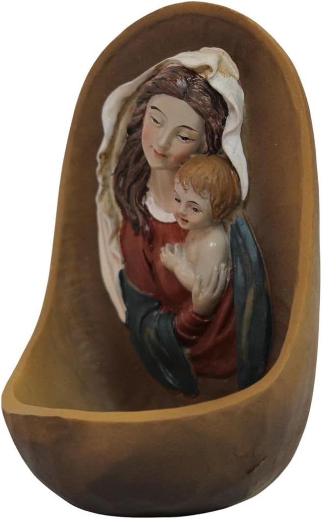 ZICOM Weihwasserkessel Weihwasserbecken Maria mit Kind Höhe 12cm handbemalt Polyresin