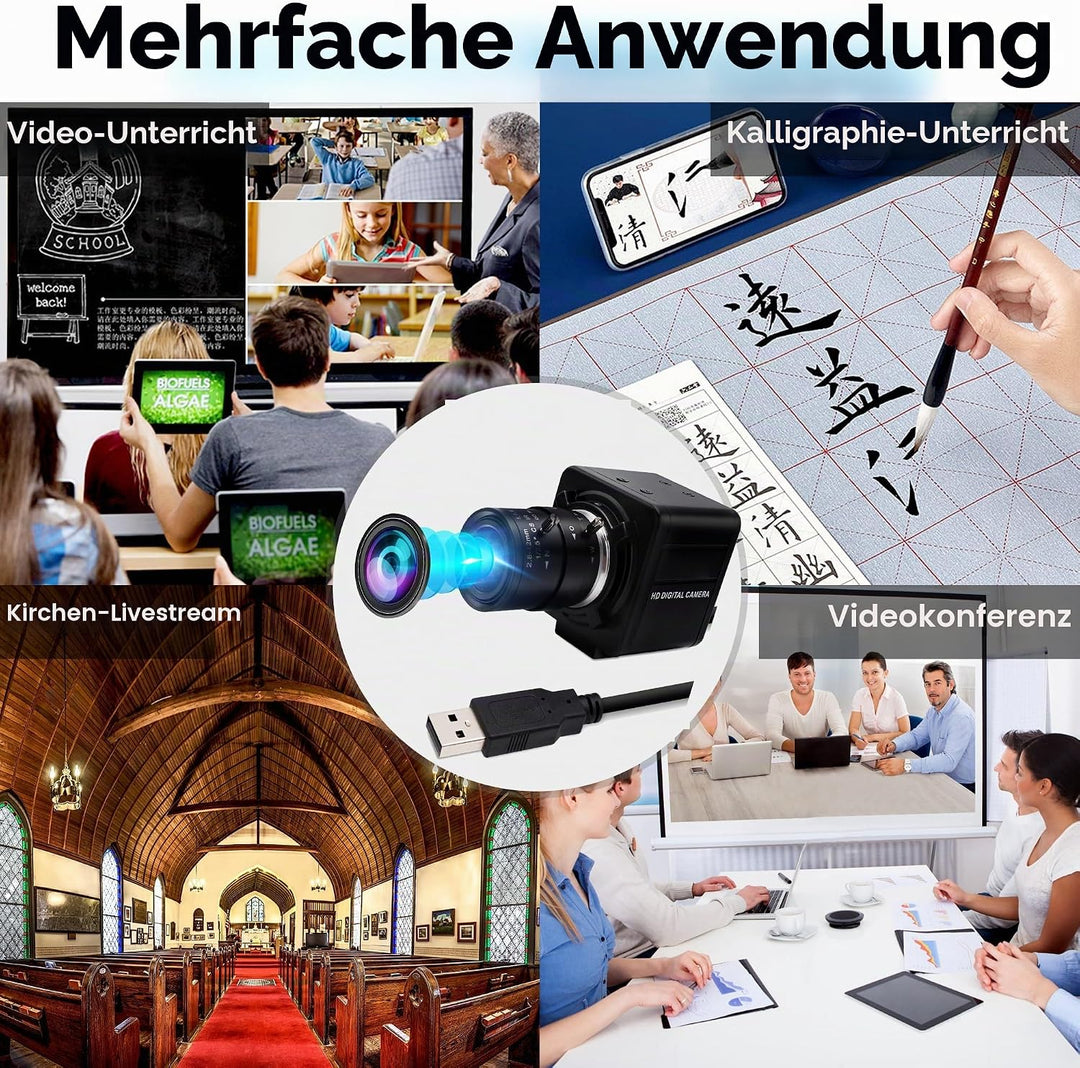 ELP Web Kamera 1080P mit 2.8-12mm Zoom Objektiv,2MP OV4689 60fps Weitwinkel Webcam Plug&amp;Play für PC,