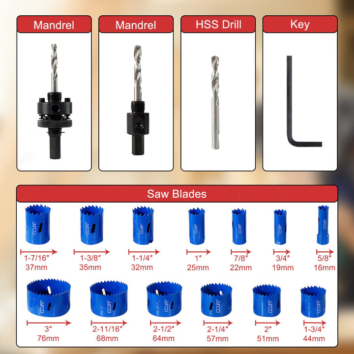 CCLIFE Lochsäge Set Bi-Metall 18tlg Ø16-76mm 38mm Tiefe 18tlg, Ø16-76mm, 18tlg, Ø16-76mm